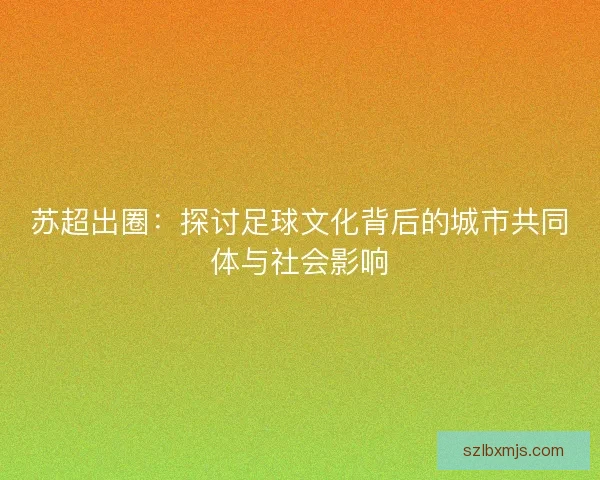 苏超出圈：探讨足球文化背后的城市共同体与社会影响